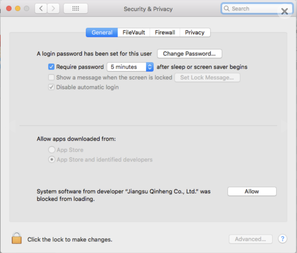 System preferences - security & privacy