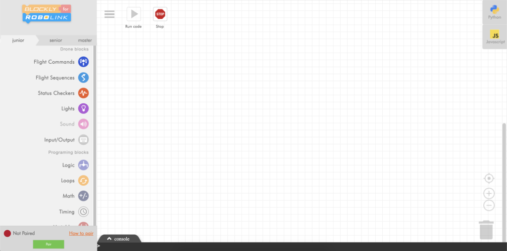 Screenshot of Blockly workspace