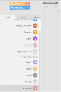 Blockly Junior variables menu