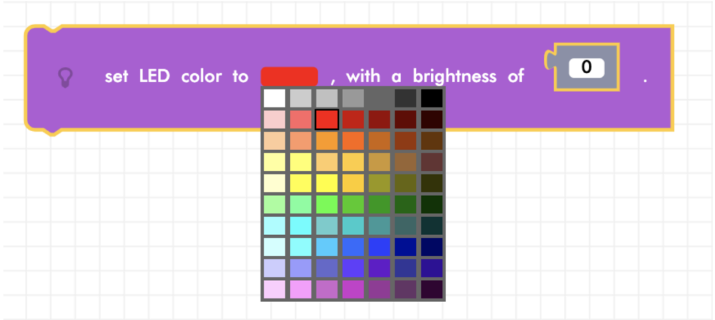 Blockly Junior solid LED color block with color menu