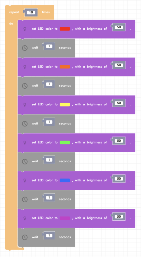 Blockly Junior LED rainbow program