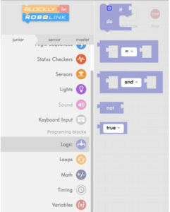 Blockly Junior logic menu
