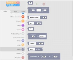 Blockly Junior math menu