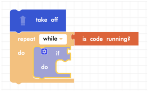 Blockly Junior takeoff, forever loop, and conditional block