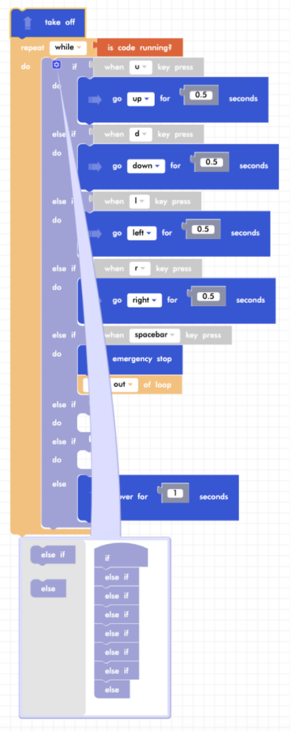 Blockly Jr basic remote control program with blank conditional blocks