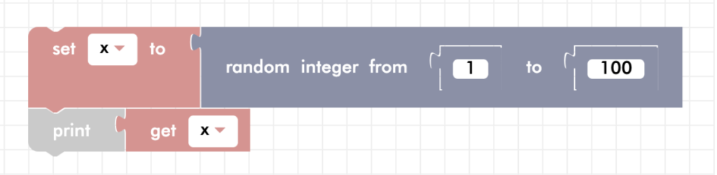 Blockly Senior storing and printing random integer program