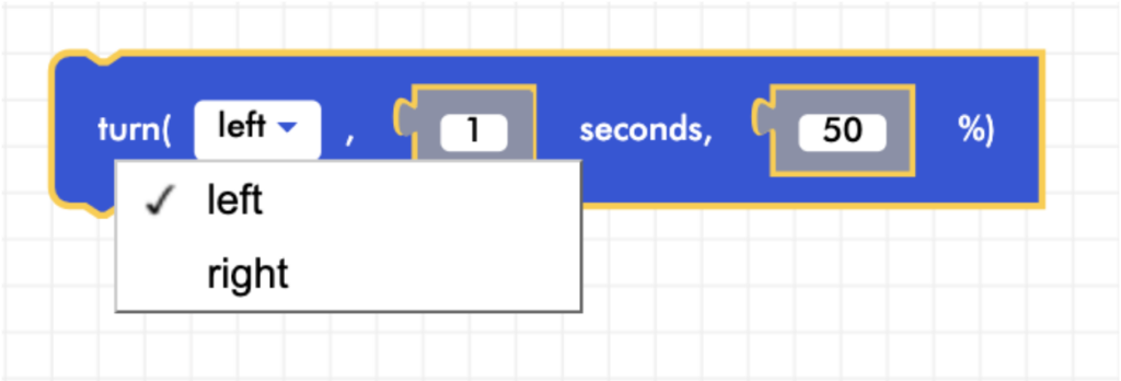 Blockly Senior turn left for 1 second at 50% power