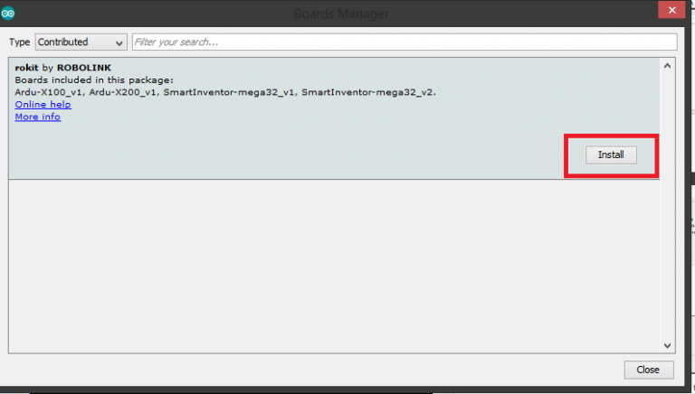 Arduino install rokit by Robolink