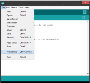 Arduino preferences menu