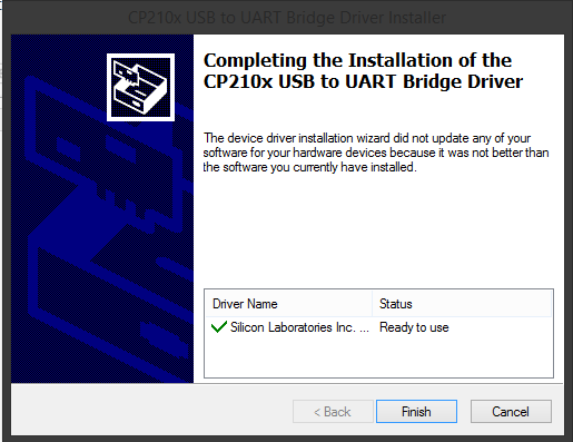 CP210x USB to ART installation complete