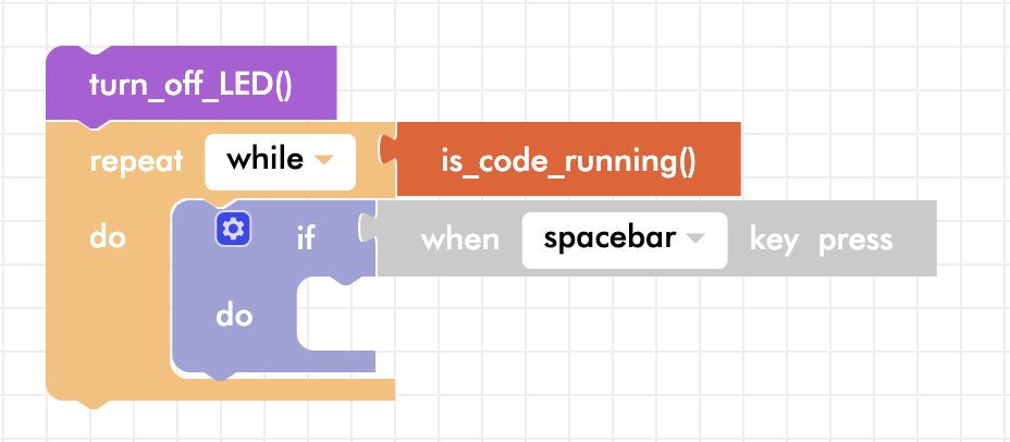Blockly Senior turn off LED with spacebar