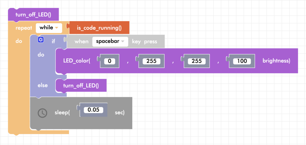 Blockly Senior turn LED off program with wait block