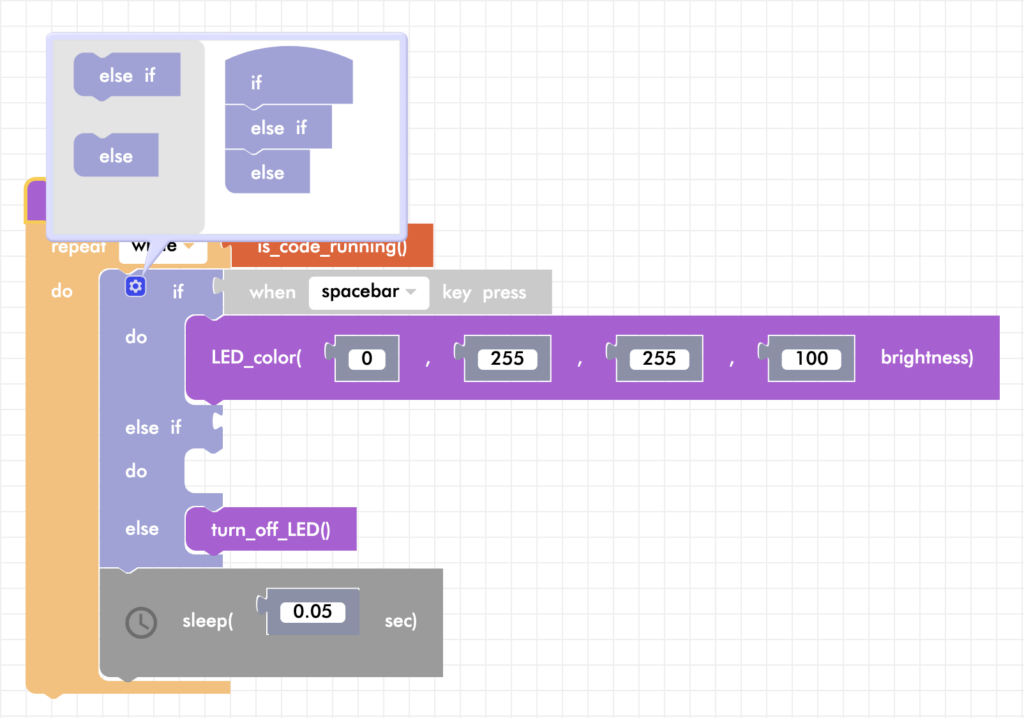 Blockly Senior turn off LED program with else if block