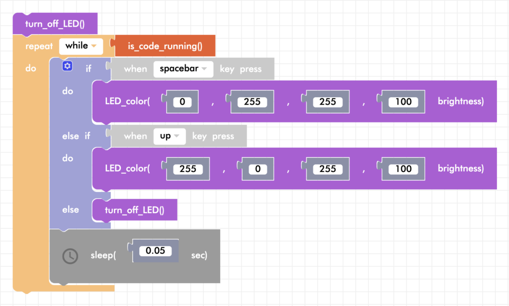 Blockly Senior turn LED off program with up key