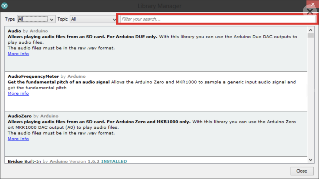 Arduino library search