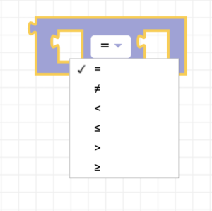 CoDrone Blockly equation block with drop-down menu
