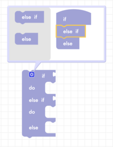 CoDrone Blockly else if block with expanded gear icon
