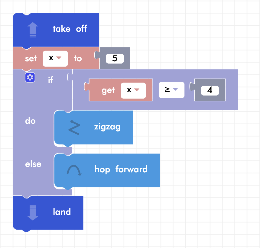 CoDrone Blockly junior variable flight sequence example code