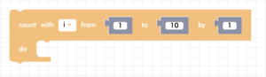 CoDrone Blockly count with for loop block
