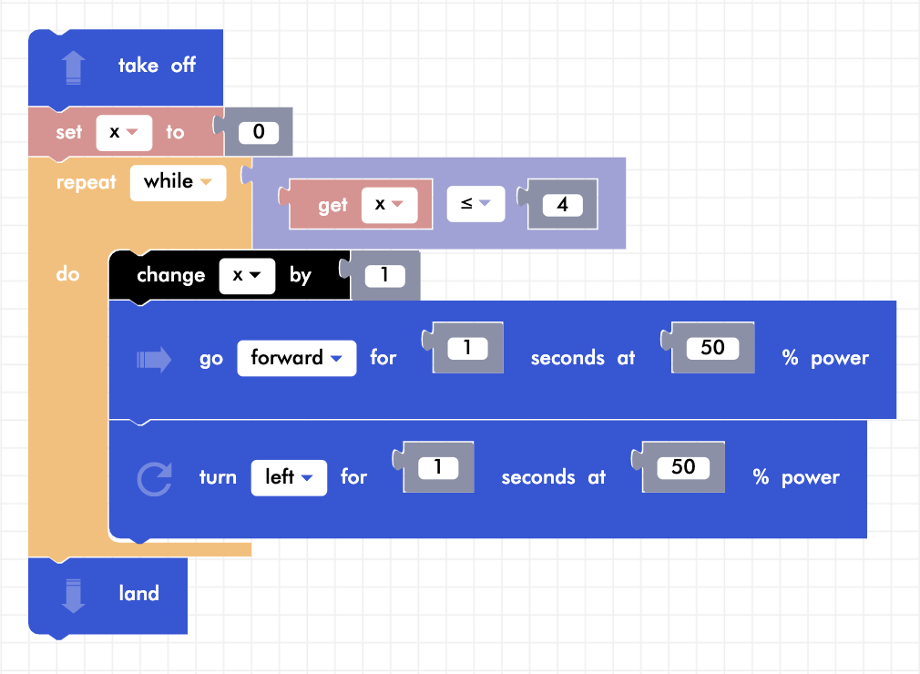 CoDrone Blockly junior while loop shape program