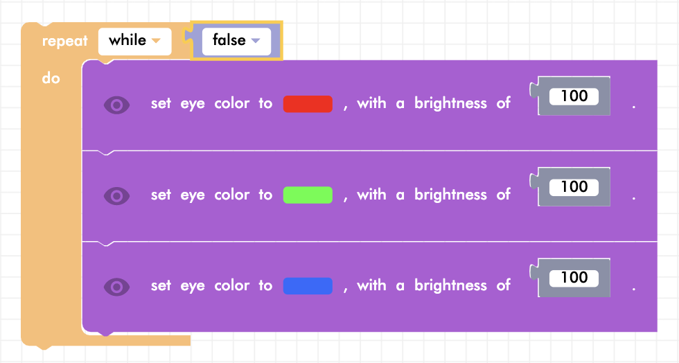 CoDrone Blockly junior while loop repeat while false program