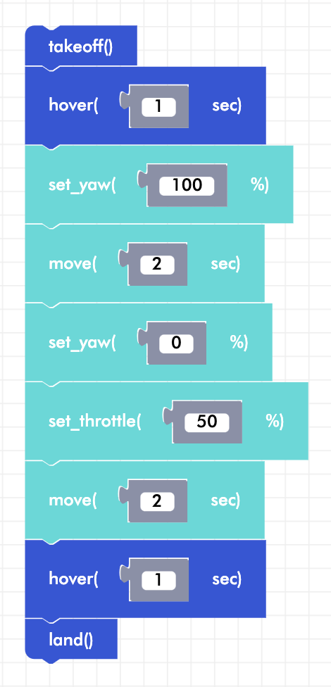 CoDrone Blockly senior flight variables example code with yaw reset to 0