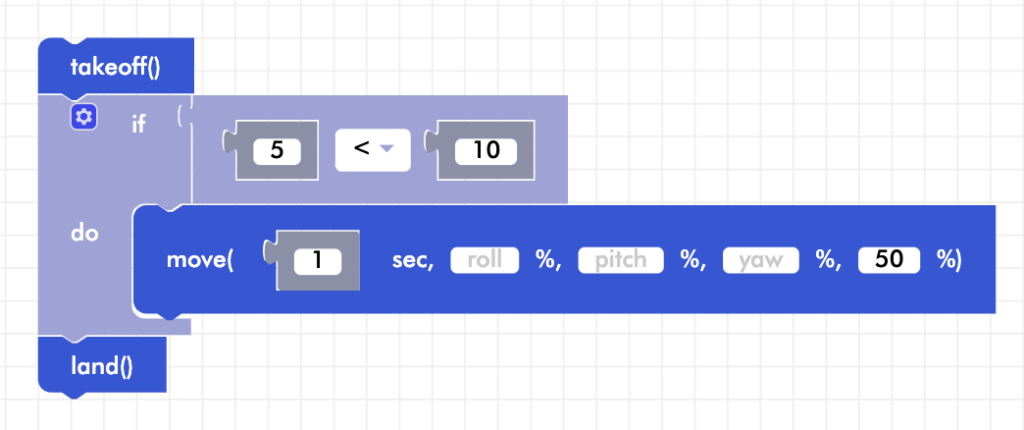 CoDrone Blockly senior if statement example program 5