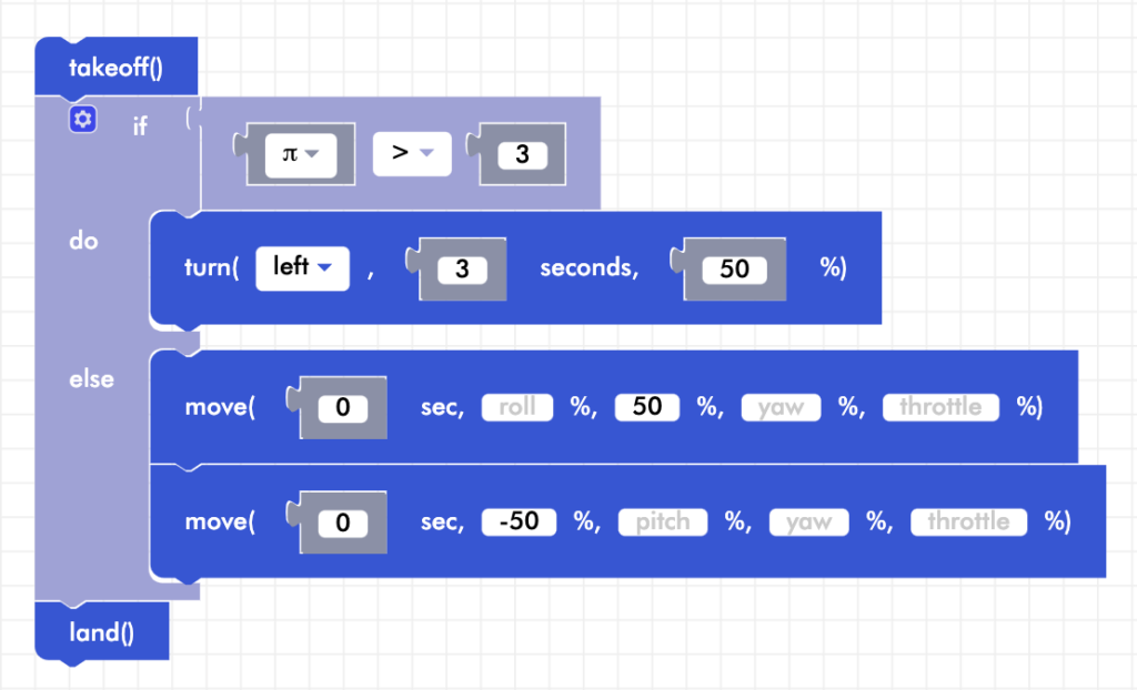 CoDrone Blockly senior else statement example program