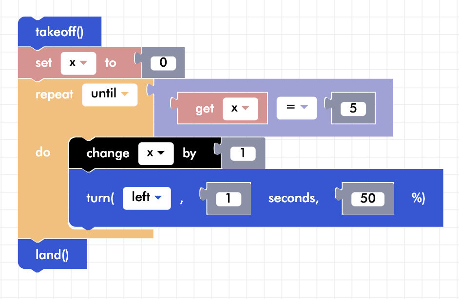 CoDrone Blockly senior until loop example program