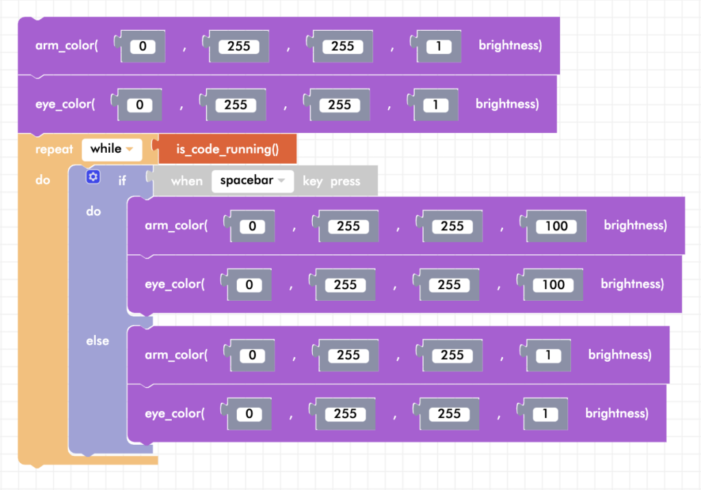 CoDrone Blockly senior LED keyboard input example