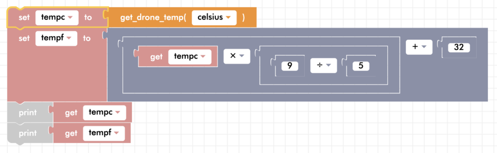 Blockly Senior Celsius to Fahrenheit