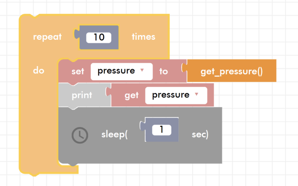 Blockly Senior pressure readings in a loop