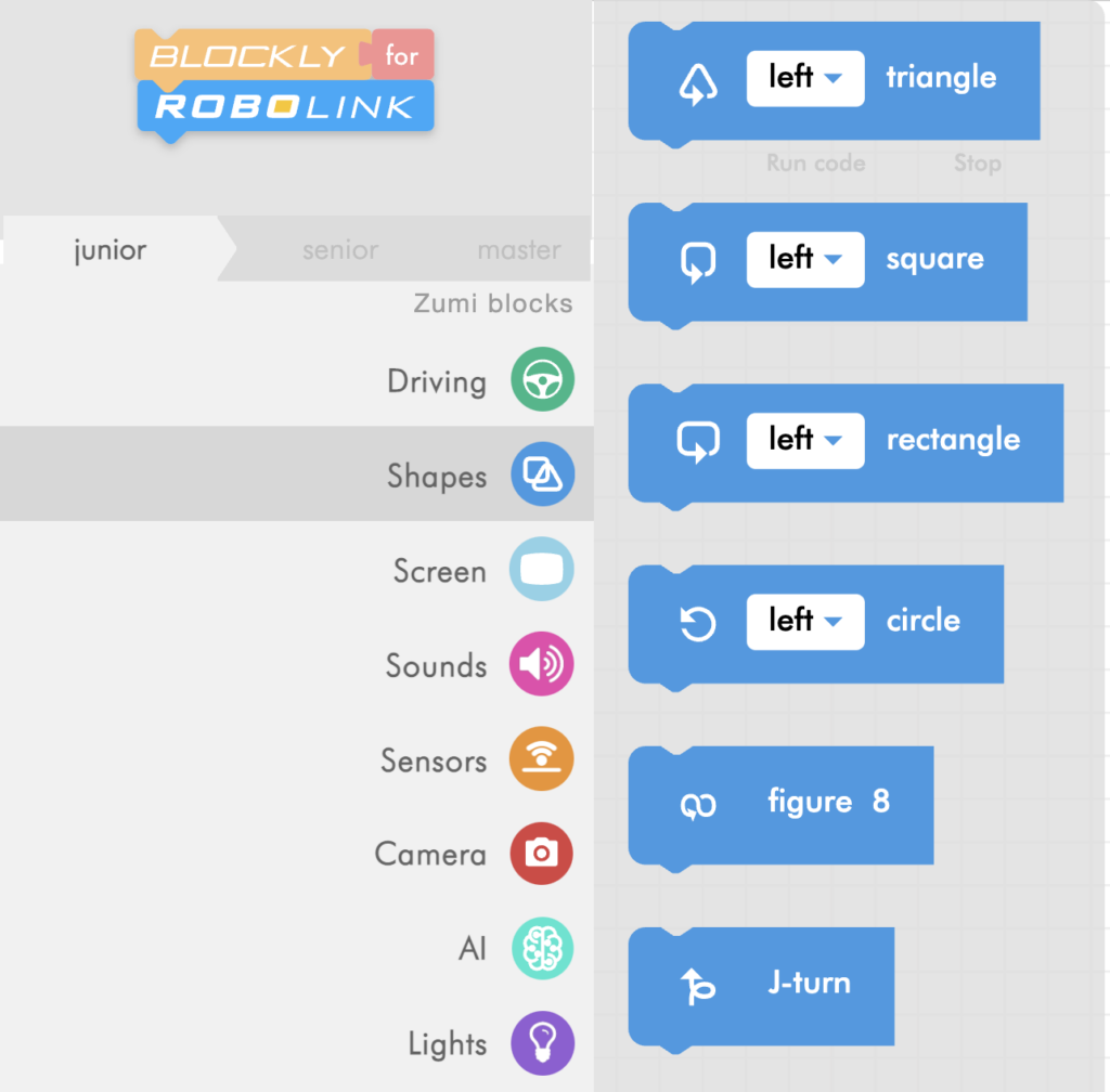 zumi blockly shapes menu