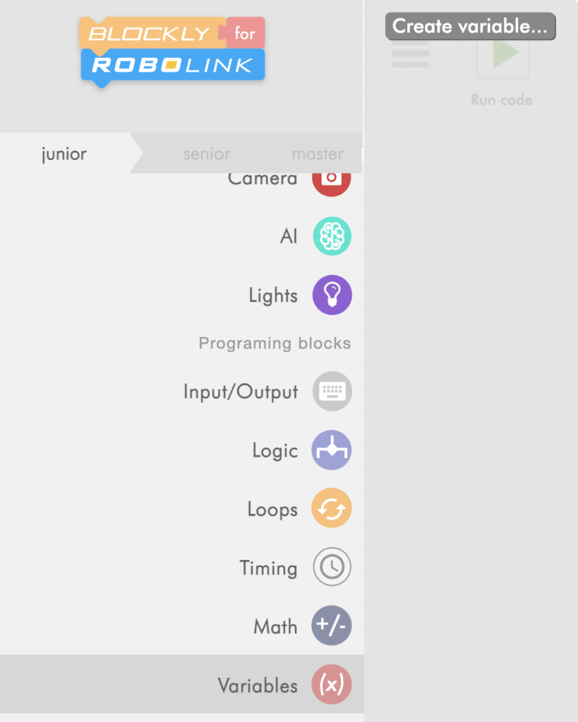 zumi blockly variables menu