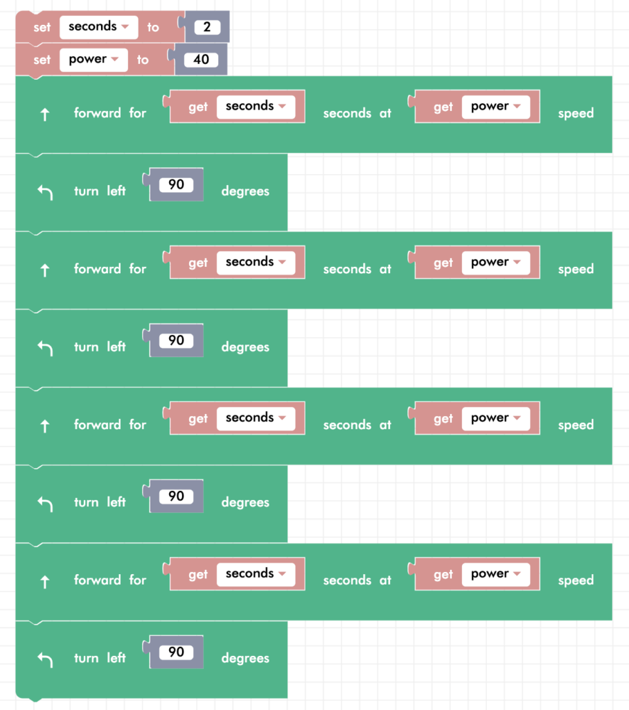 zumi blockly square with variables