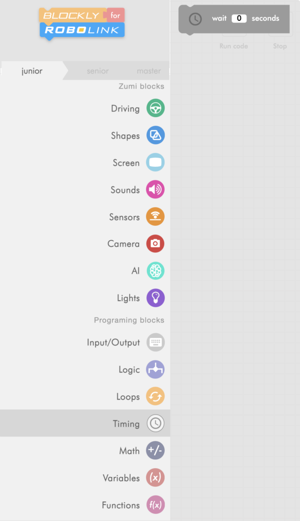 zumi blockly timing menu