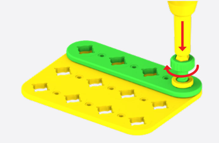 Buildy Bots uses tools to fit together